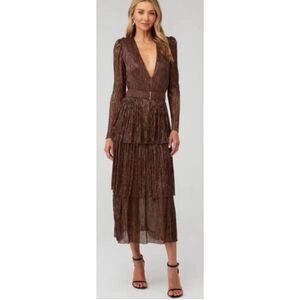 Sabina Musayev Carry Bronze Long Sleeve Maxi Dress Sz. XS